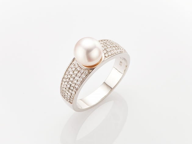 Akoya Cultured Pearl and Diamond Ring